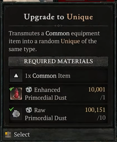 Upgrade to Unique 界面
